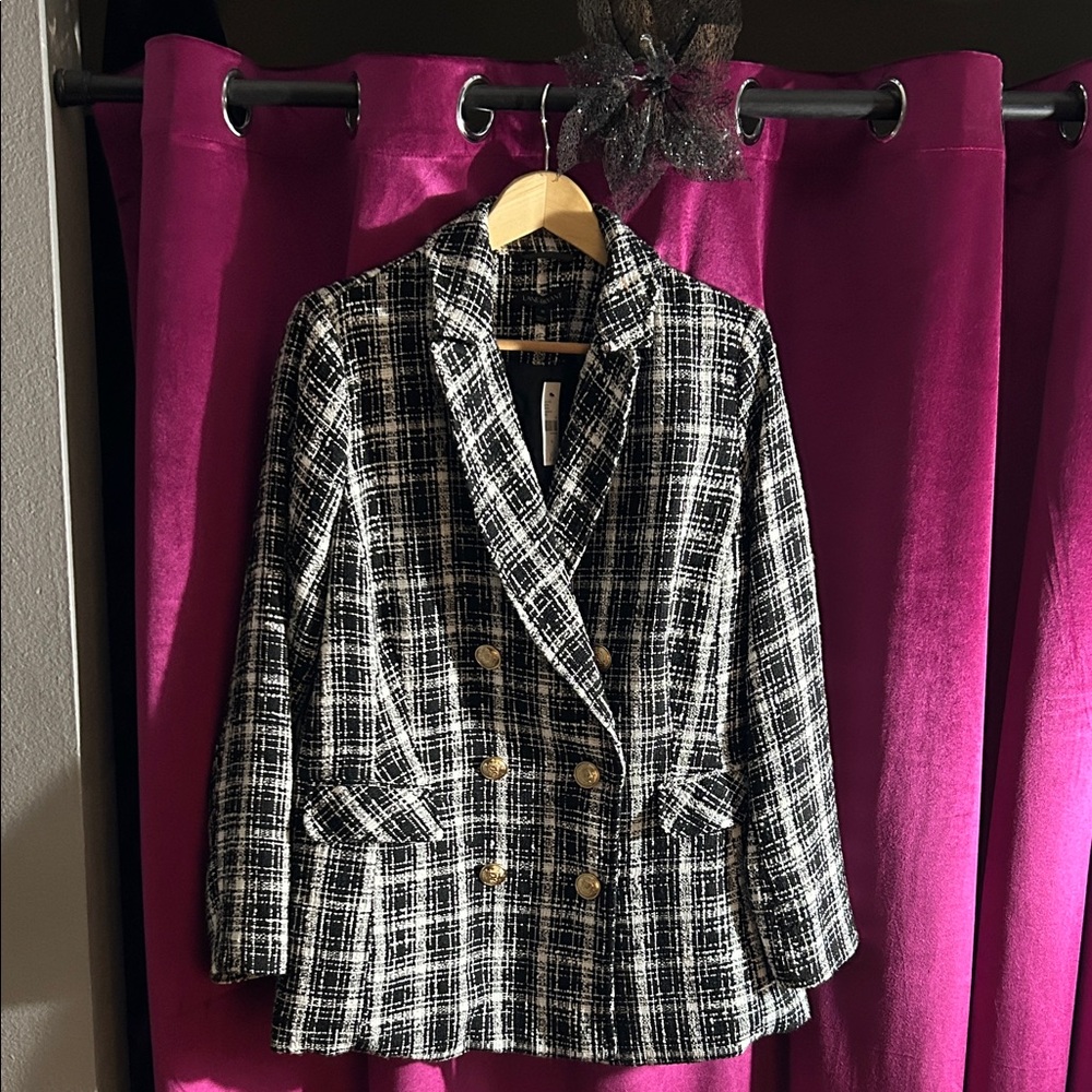 Lane Bryant Black and White Plaid Blazer